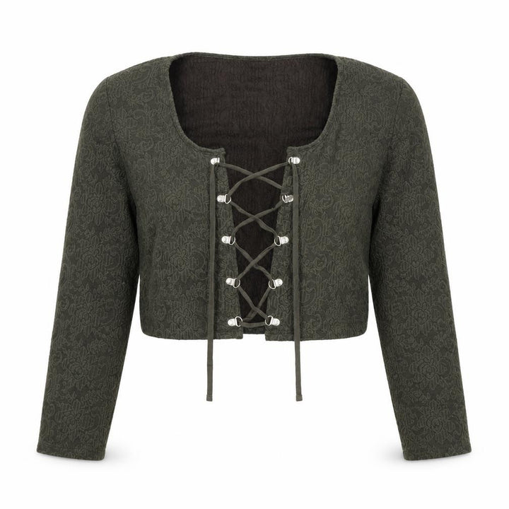 Disturbia Women Green UK 4 Cropped Gothic Floral Lace Up Blouse