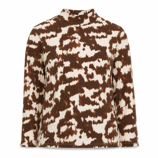 M&S Women’s Brown Animal Print Mock Neck Long Sleeve Top UK 14
