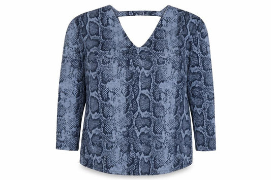 Next Women’s Blue Snake Print V-Neck Keyhole Jersey Blouse UK 14