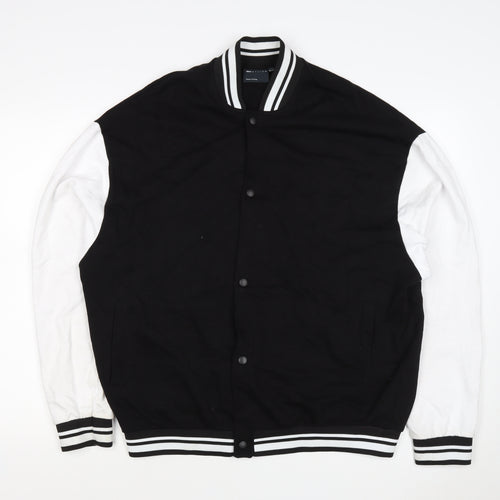 ASOS Design Men’s Black White L Varsity Bomber Jacket 42in Snap