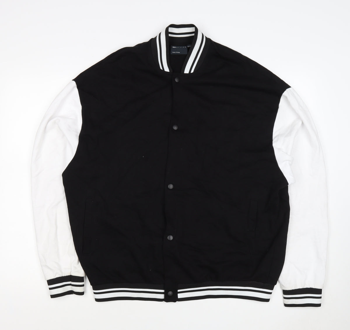 ASOS Design Men’s Black White L Varsity Bomber Jacket 42in Snap