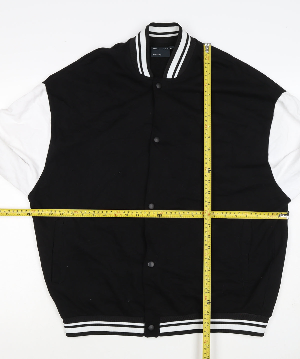 ASOS Design Men’s Black White L Varsity Bomber Jacket 42in Snap