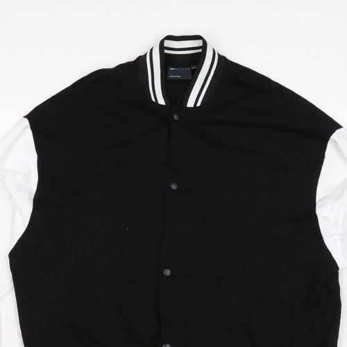 ASOS Design Men’s Black White L Varsity Bomber Jacket 42in Snap