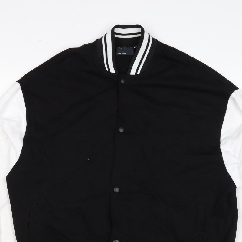 ASOS Design Men’s Black White L Varsity Bomber Jacket 42in Snap