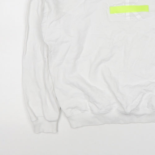 Calvin Klein Jeans Men White M Crew Neck Logo Sweatshirt Neon Stripe