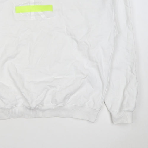 Calvin Klein Jeans Men White M Crew Neck Logo Sweatshirt Neon Stripe