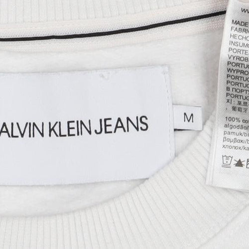 Calvin Klein Jeans Men White M Crew Neck Logo Sweatshirt Neon Stripe