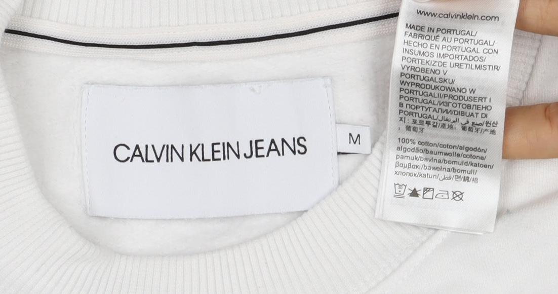 Calvin Klein Jeans Men White M Crew Neck Logo Sweatshirt Neon Stripe