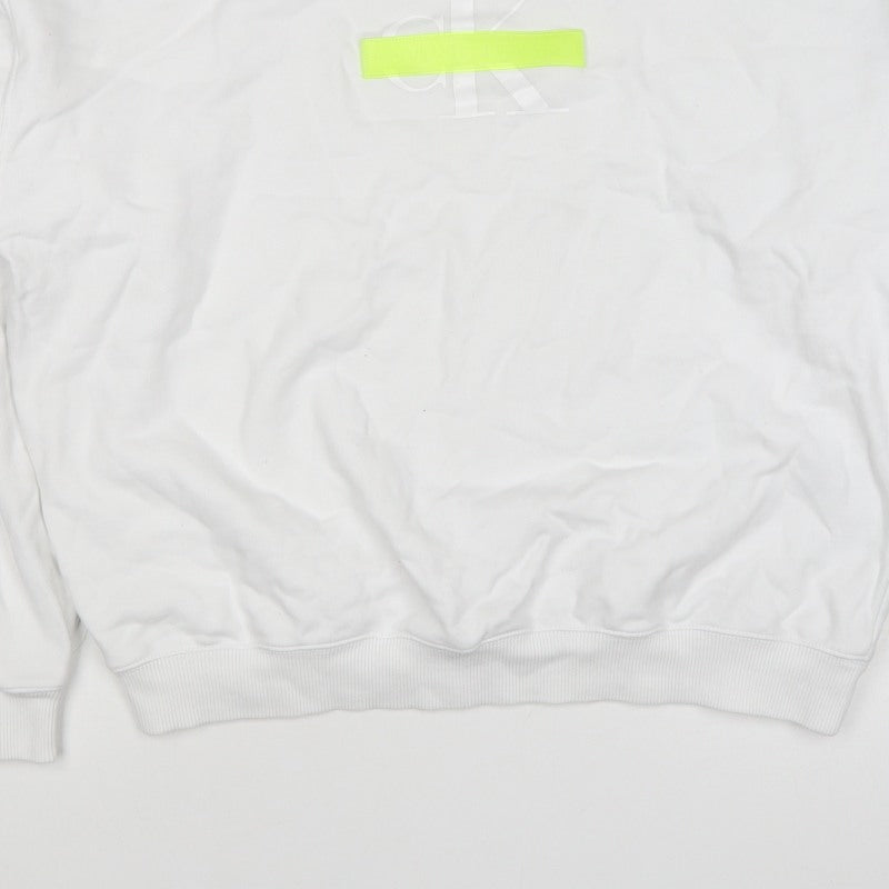 Calvin Klein Jeans Men White M Crew Neck Logo Sweatshirt Neon Stripe