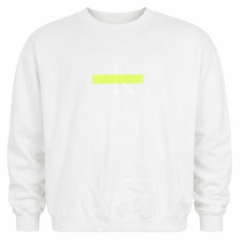 Calvin Klein Jeans Men White M Crew Neck Logo Sweatshirt Neon Stripe