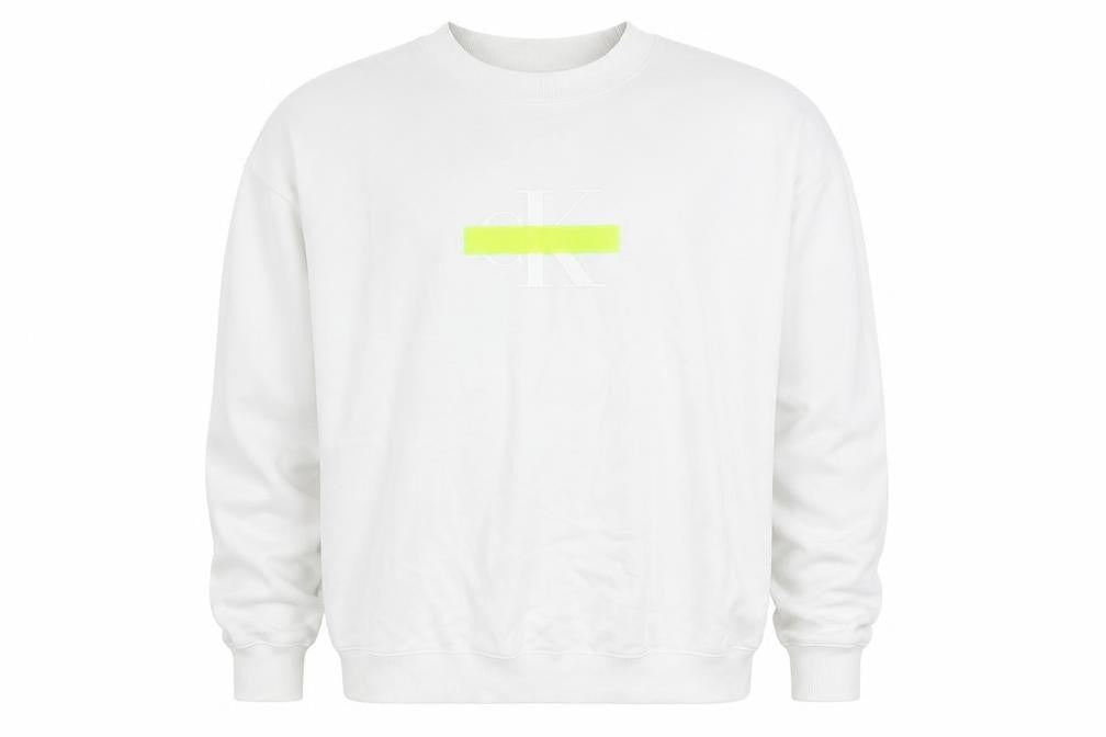 Calvin Klein Jeans Men White M Crew Neck Logo Sweatshirt Neon Stripe