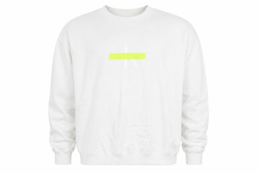 Calvin Klein Jeans Men White M Crew Neck Logo Sweatshirt Neon Stripe