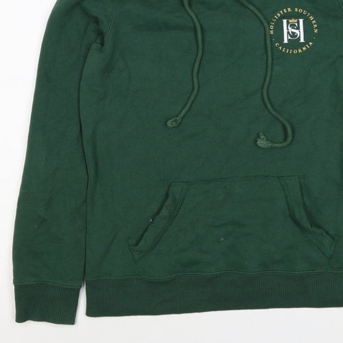 Hollister Men Green S Pullover Hoodie Logo Pocket Cotton Blend
