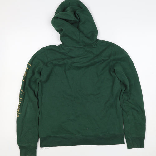 Hollister Men Green S Pullover Hoodie Logo Pocket Cotton Blend