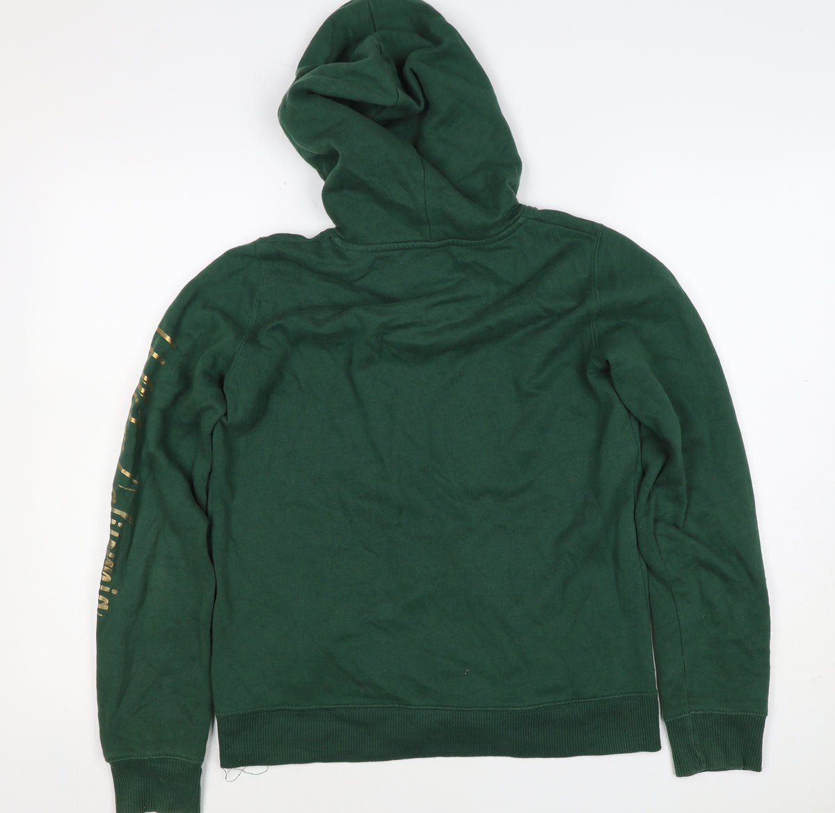 Hollister Men Green S Pullover Hoodie Logo Pocket Cotton Blend