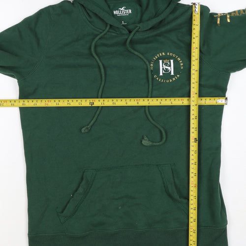 Hollister Men Green S Pullover Hoodie Logo Pocket Cotton Blend