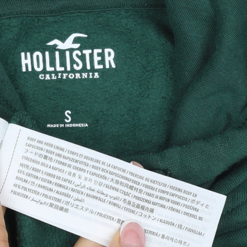 Hollister Men Green S Pullover Hoodie Logo Pocket Cotton Blend