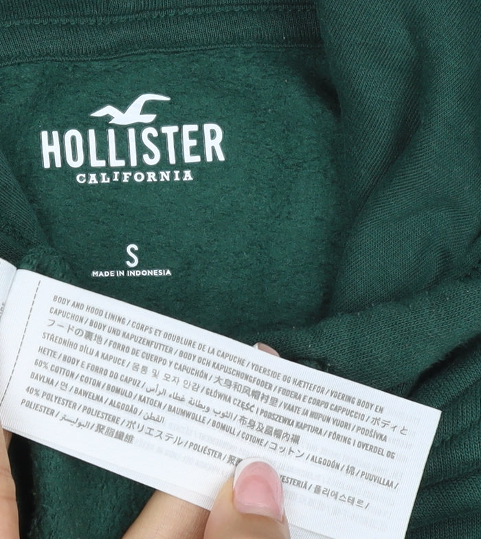 Hollister Men Green S Pullover Hoodie Logo Pocket Cotton Blend