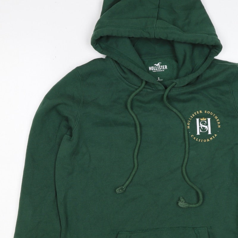 Hollister Men Green S Pullover Hoodie Logo Pocket Cotton Blend