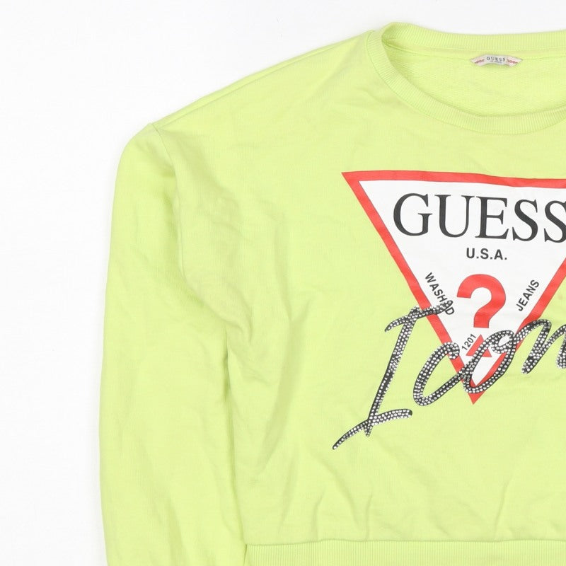 Additional view of Guess Teens Yellow Logo Rhinestone Pullover Sweatshirt, size 14