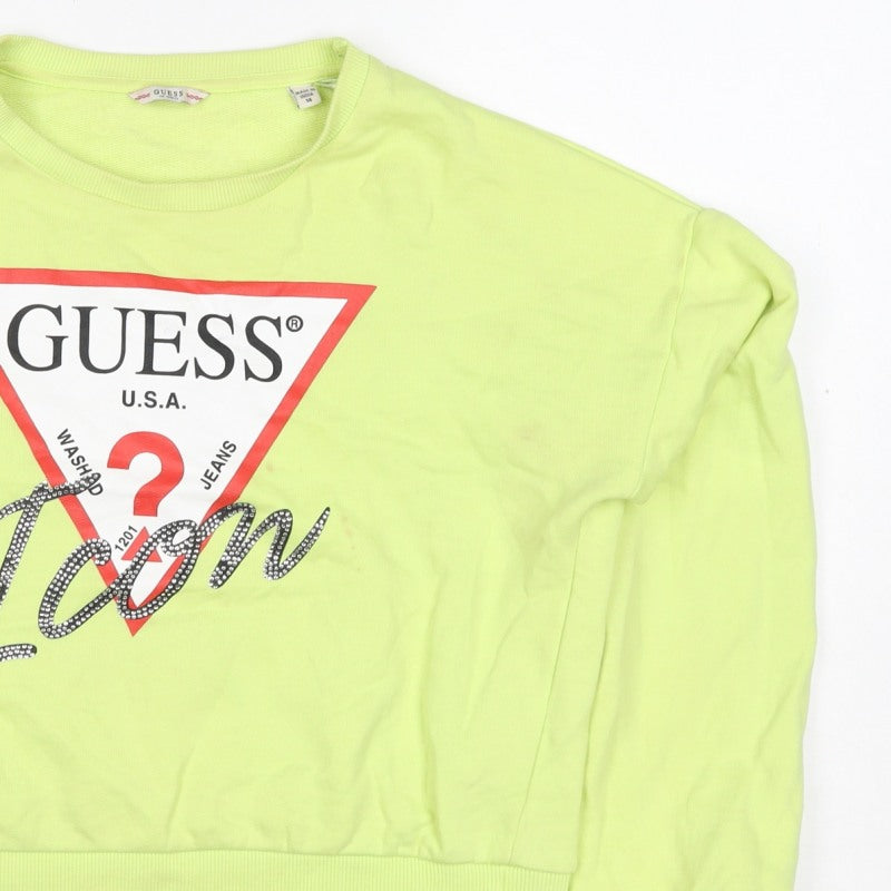 Additional view of Guess Teens Yellow Logo Rhinestone Pullover Sweatshirt, size 14