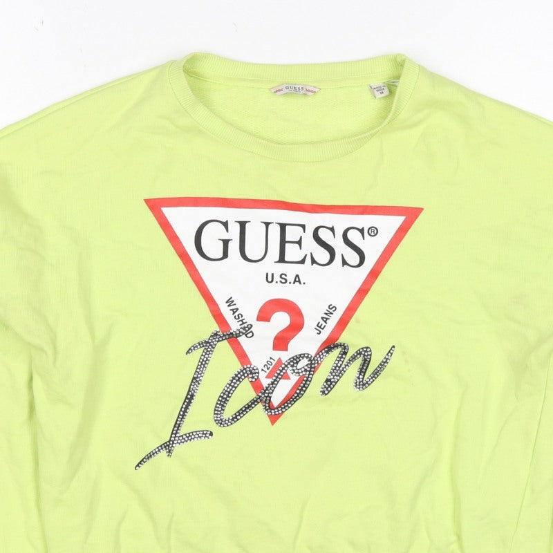 Additional view of Guess Teens Yellow Logo Rhinestone Pullover Sweatshirt, size 14