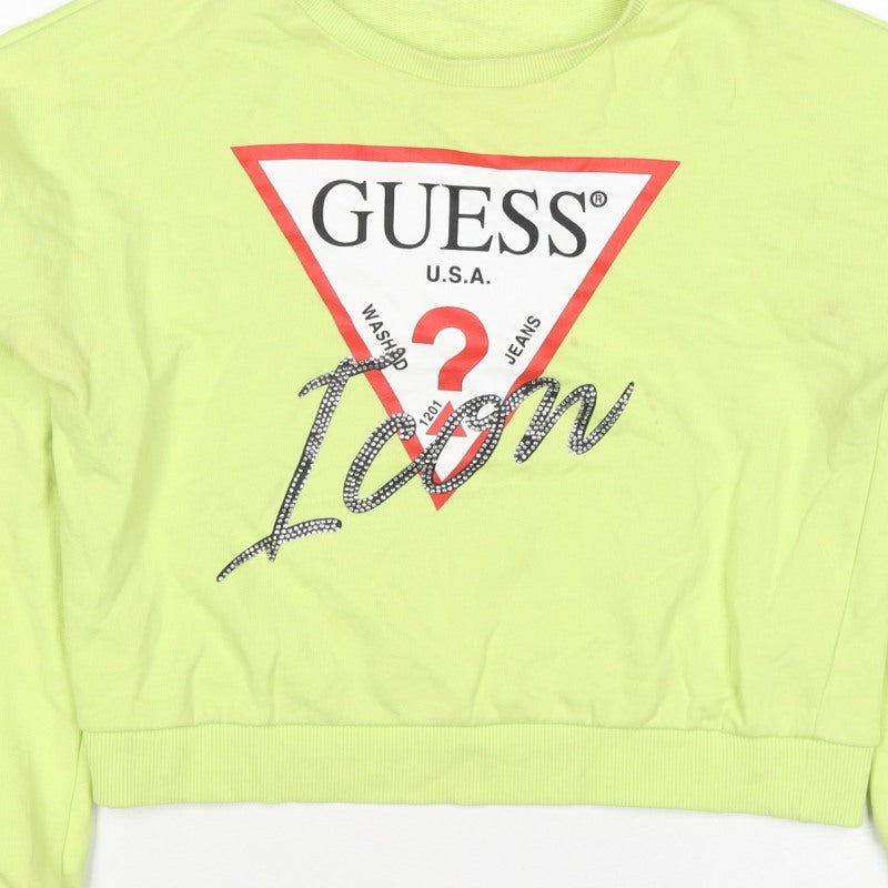 Additional view of Guess Teens Yellow Logo Rhinestone Pullover Sweatshirt, size 14