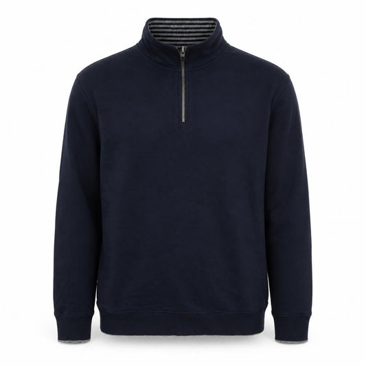 M&S Men’s Navy XL Quarter Zip Cotton Sweatshirt High Neck