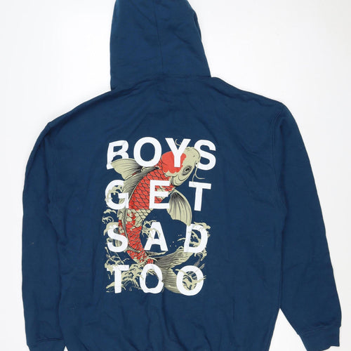Boys Get Sad Too Men's Blue XL Pullover Hoodie Koi Fish Graphic