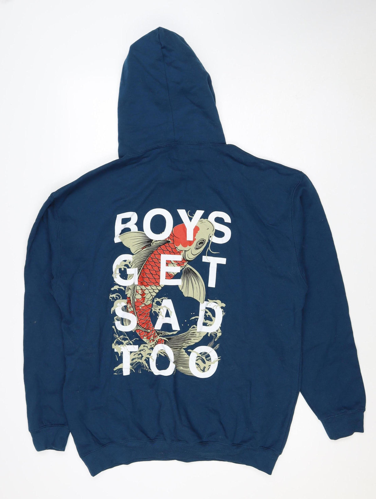 Boys Get Sad Too Men's Blue XL Pullover Hoodie Koi Fish Graphic