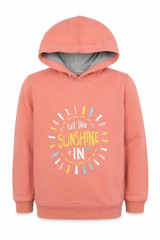 Front view of FatFace girls’ pink 10-11 years pullover hoodie sunshine graphic