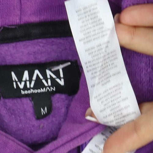 boohooMAN Men’s Purple M Pullover Hoodie Embroidered Logo
