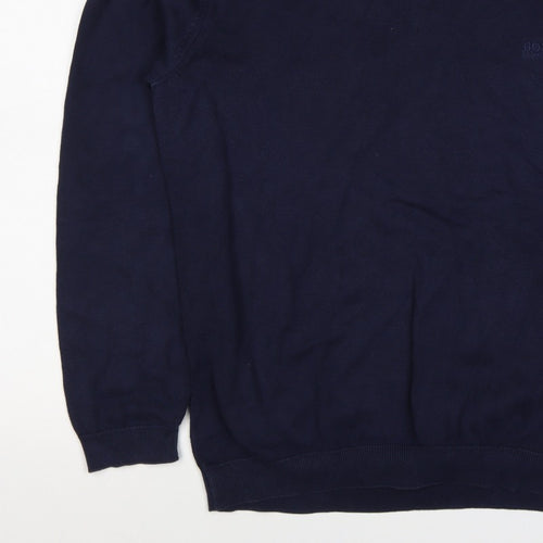 BOSS Hugo Boss Men’s Blue XL V-Neck Cotton Logo Pullover Jumper