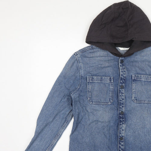 Marks & Spencer Boys Blue 13-14 Years Hooded Denim Shirt Jacket