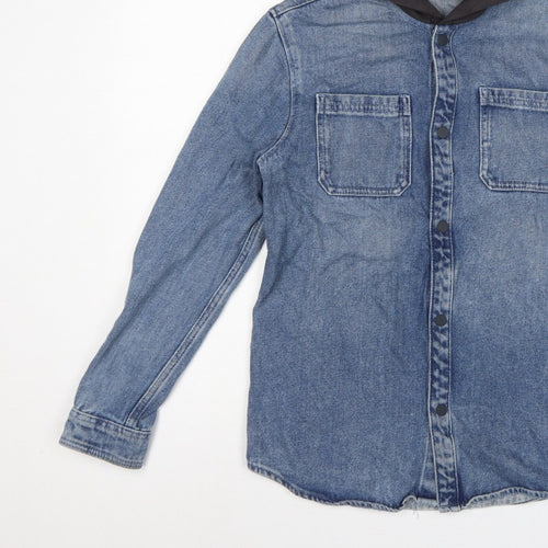 Marks & Spencer Boys Blue 13-14 Years Hooded Denim Shirt Jacket