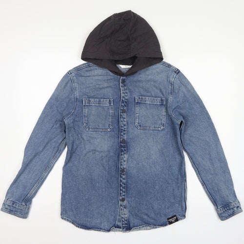 Marks & Spencer Boys Blue 13-14 Years Hooded Denim Shirt Jacket