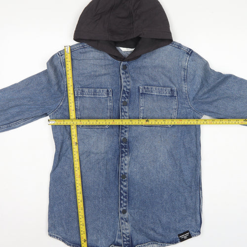Marks & Spencer Boys Blue 13-14 Years Hooded Denim Shirt Jacket