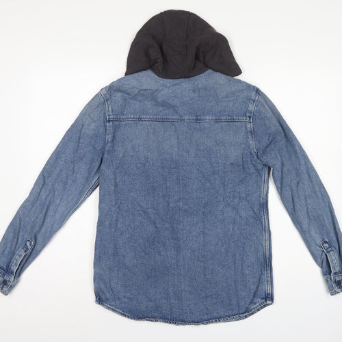 Marks & Spencer Boys Blue 13-14 Years Hooded Denim Shirt Jacket