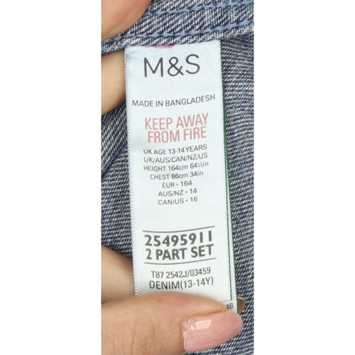 Marks & Spencer Boys Blue 13-14 Years Hooded Denim Shirt Jacket