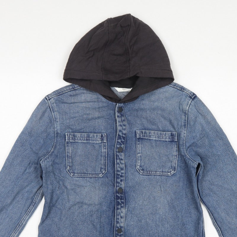 Marks & Spencer Boys Blue 13-14 Years Hooded Denim Shirt Jacket