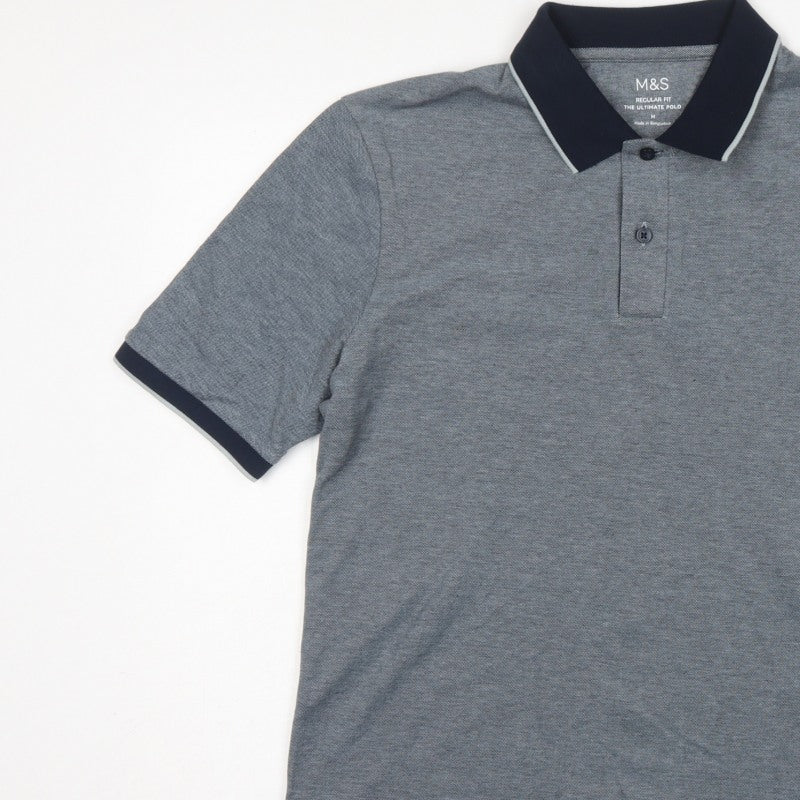 Marks and Spencer Men's Grey M Ultimate Polo Regular Fit Cotton Stretch