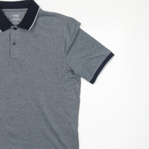 Marks and Spencer Men's Grey M Ultimate Polo Regular Fit Cotton Stretch