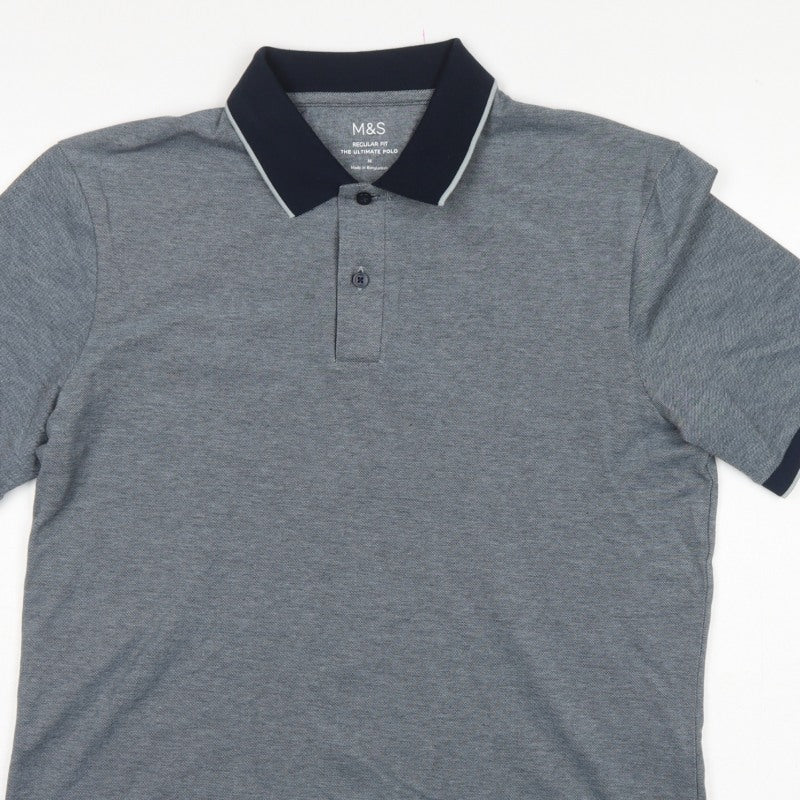 Marks and Spencer Men's Grey M Ultimate Polo Regular Fit Cotton Stretch