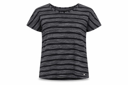 Saltrock Women Grey Black Stripe Cap Sleeve Jersey T-Shirt Size 14