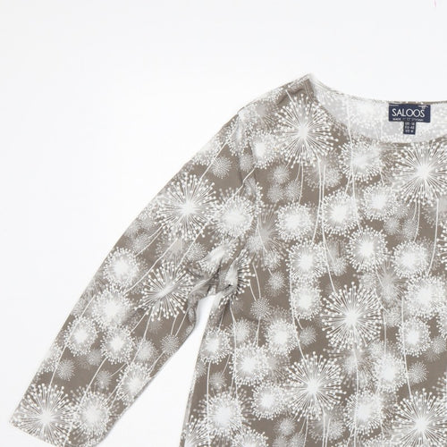 Saloos Women Brown Floral Tunic Blouse UK 14 Long Sleeve Stretch