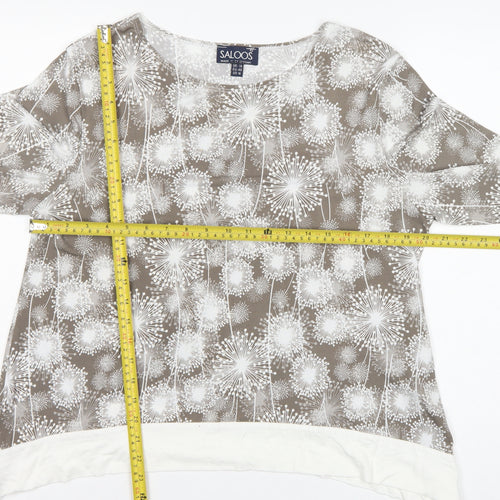 Saloos Women Brown Floral Tunic Blouse UK 14 Long Sleeve Stretch