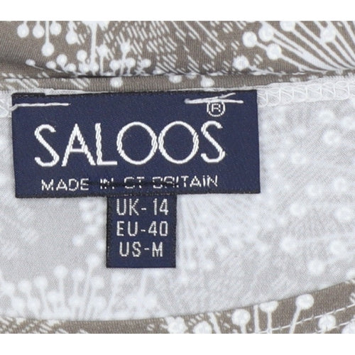 Saloos Women Brown Floral Tunic Blouse UK 14 Long Sleeve Stretch