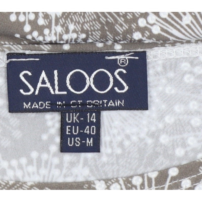 Saloos Women Brown Floral Tunic Blouse UK 14 Long Sleeve Stretch