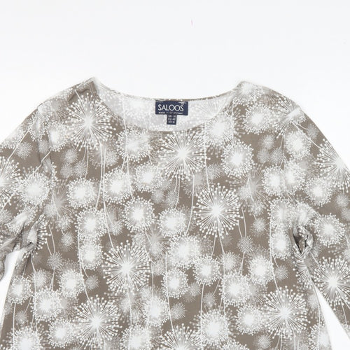 Saloos Women Brown Floral Tunic Blouse UK 14 Long Sleeve Stretch