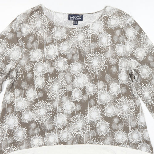Saloos Women Brown Floral Tunic Blouse UK 14 Long Sleeve Stretch